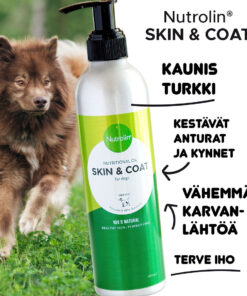 Nutrolin® SKIN & COAT auttaa koiran karvanlähtöön ja antaa koiralle terveen ihon ja kestävät anturat.