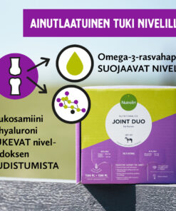 Nutrolin® HORSE Joint Duo yhdistää ainutlaatuisella tavalla omegat ja nivelravinteet. Kalaöljyn omega-3-rasvahapot suojaavat hevosen niveliä, glukosamiini ja hyaluronihappo tukevat nivelkudoksen uudistumista.