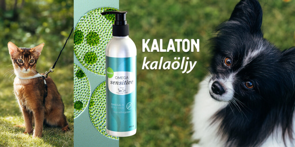 Nutrolin® OMEGA SENSITIVE®, tuotesarjamme uusin tulokas, kalaöljy ilman kalaa koirille ja kissoille.