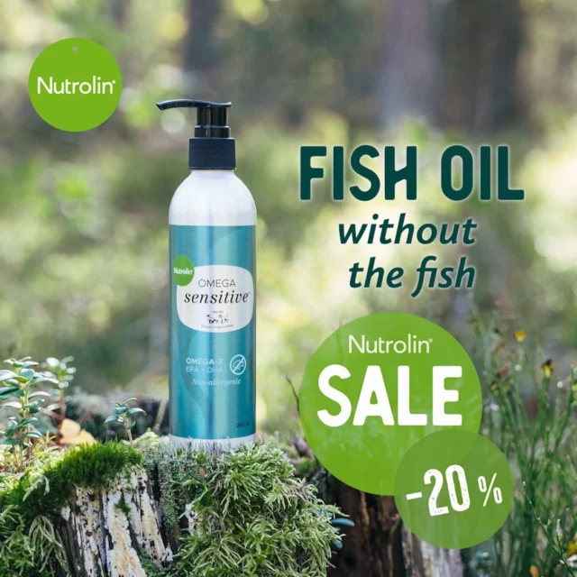 Ears up and whiskers forward! Nutrolin® OMEGA SENSITIVE® is here – our newest product: a fish oil without the fish. 🤝

Say what now?

You read that right.

Nutrolin® OMEGA SENSITIVE® is made from microalgae oil. It delivers the same amount of omega-3 EPA and DHA as high-quality fish oil – and about 4 times more than salmon oil. 😳

Nutrolin® OMEGA SENSITIVE® provides the right omegas for your pet's daily wellbeing. These important fatty acids support your pet's joints, heart, and brain. 🧠

It’s a safe choice for cats and dogs with fish allergies – and a greener choice for everyone.

Try the power of microalgae oil. Order Nutrolin® OMEGA SENSITIVE from our online store and get 20% off from June 4 to June 11. 🛍️

#nutrolin #nutrolinlife #NutrolinOmegaSensitive
#algaeoil #mikroleväöljy #mikroalgolja